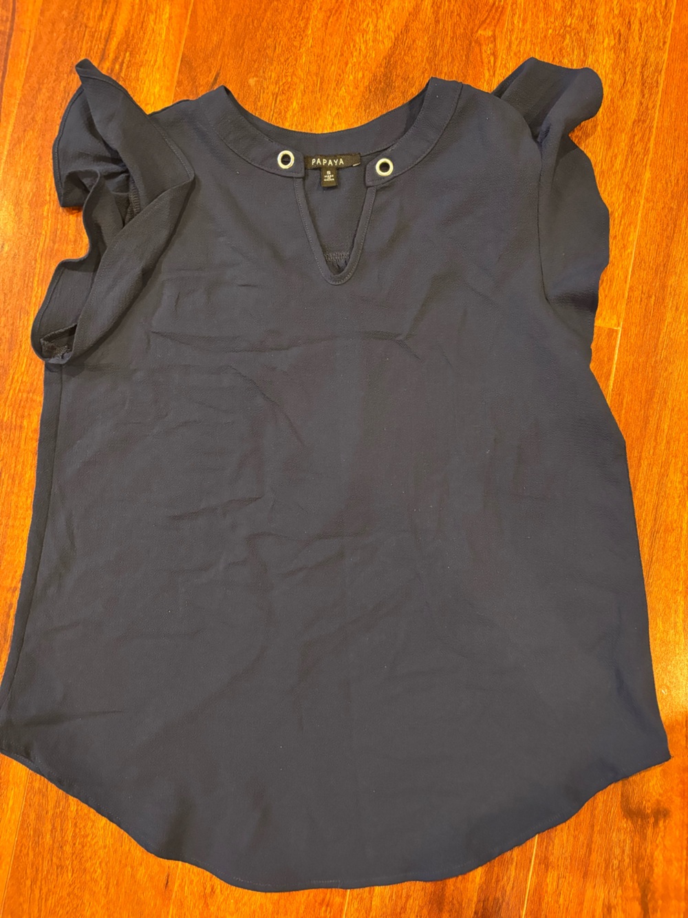 Papaya Navy Blue Ruffle Sleeve Keyhole Top